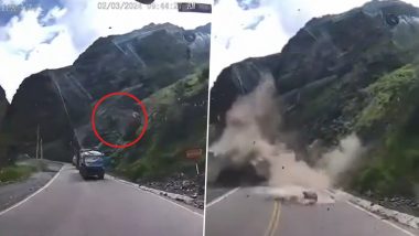 Peru: Huge Rock Falls From Mountain, Crushes Two Moving Trucks in San Mateo, Terrifying Video Surfaces